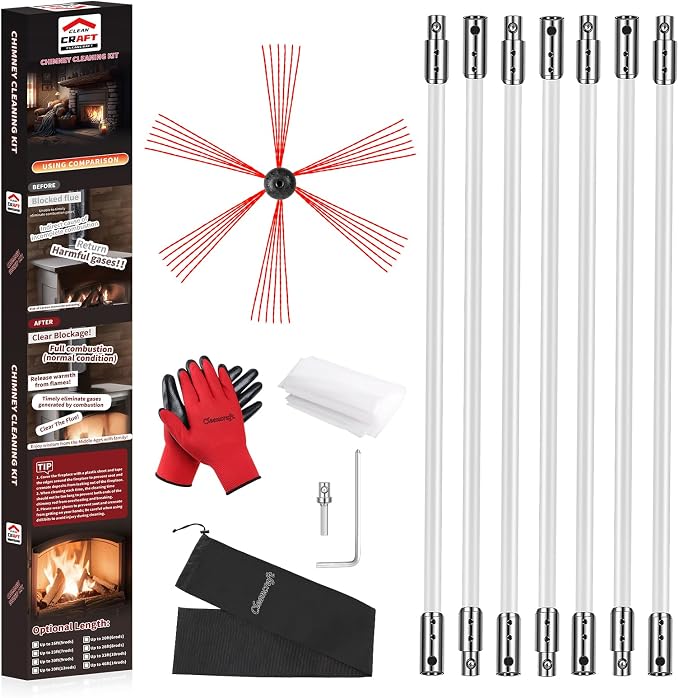 23 Feet Chimney Sweep Kit, Chimney Cleaning Kit by cleancraft