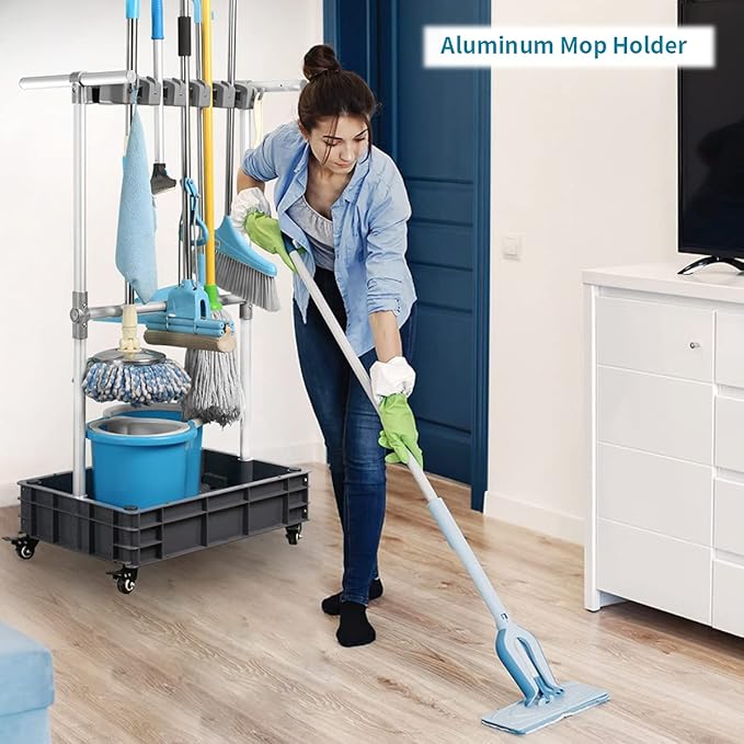 Broom And Mop Holder Put Wet Mops Movable Floor-Mounted Mop Rack Floor Standing - Image 7