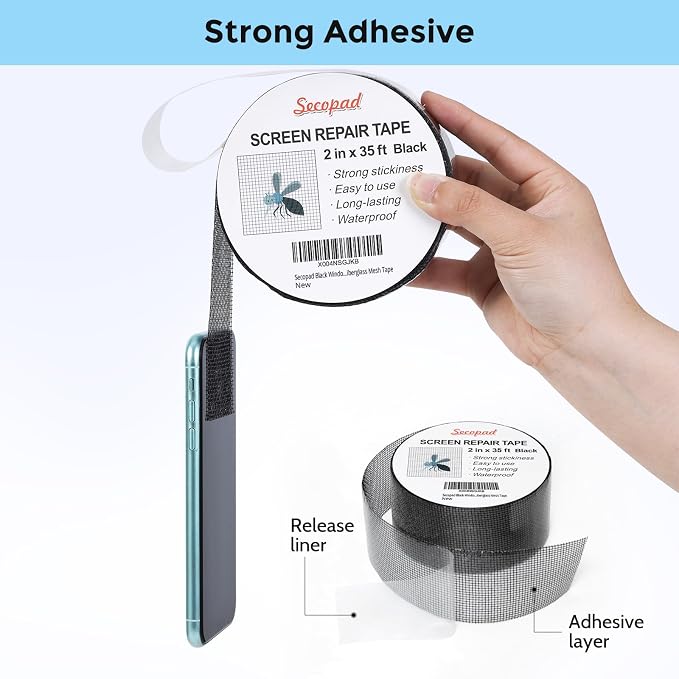 Black Window Screen Repair Tape, 2IN X 35FT Screen Repair Kit - Image 4