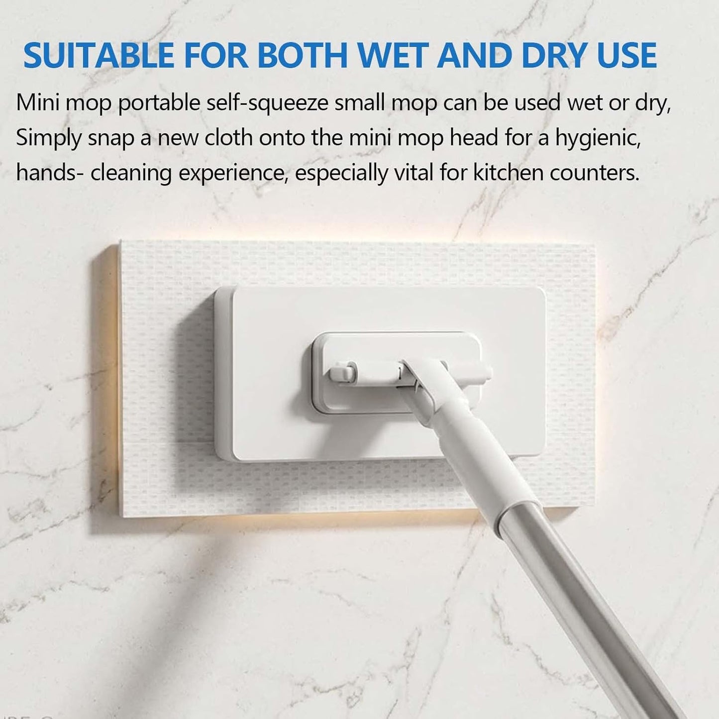 Snap Grip Mini Mop, Hands Free Multi Purpose Flat Mop, Upgraded Disposable Dust, Zero Touch Mini Mops, Convenient Cloth Changing Mops, Foldable Adjustable Long Handle (1pc+ 5 Cloths)