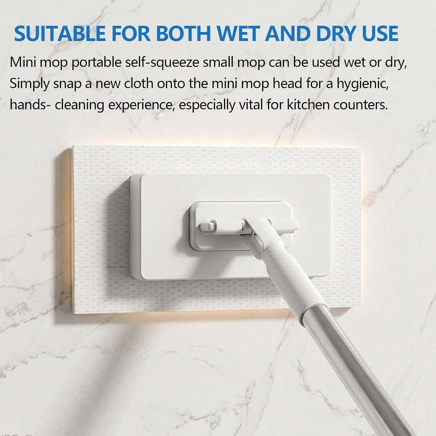 Snap Grip Mini Mop, Hands Free Multi Purpose Flat Mop, Upgraded Disposable Dust, Zero Touch Mini Mops, Convenient Cloth Changing Mops, Foldable Adjustable Long Handle (1pc+ 5 Cloths)