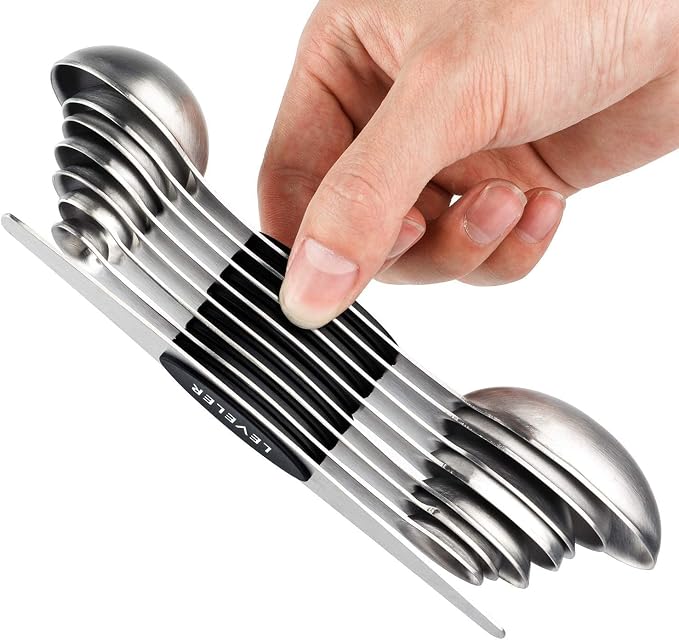 Magnetic Measuring Spoons Set of 8 Stainless Steel Stackable Dual Sided Nesting by YellRin