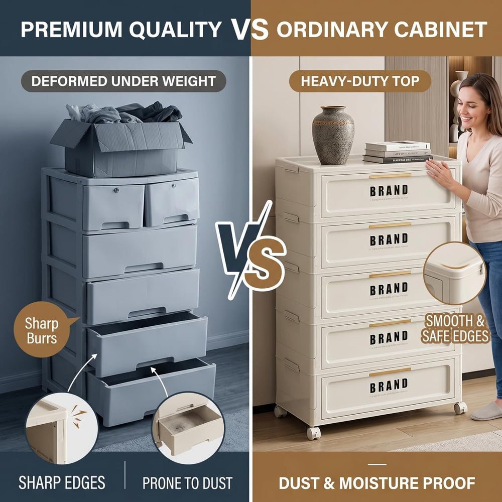 Foldable Storage Cabinet with Doors & Locking Wheels, 5-Tier Large-Capaci...
