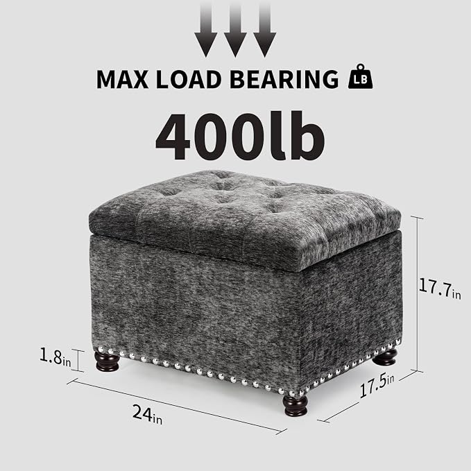 Joveco Storage Ottoman Bench, Rectangle 24" Velvet Foot Rest Stool Square - Image 3