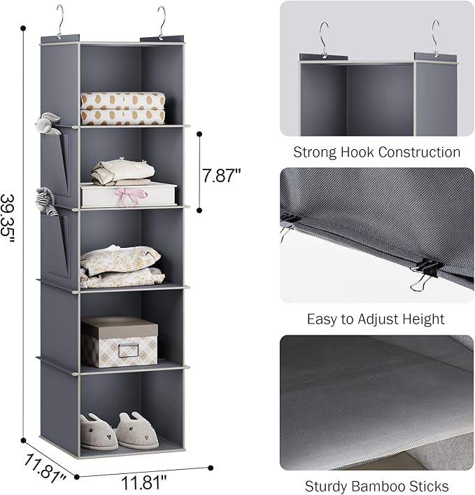 YOUDENOVA Hanging Closet Organizer, 5-Shelf Closet Hanging Storage Shelves - Image 3