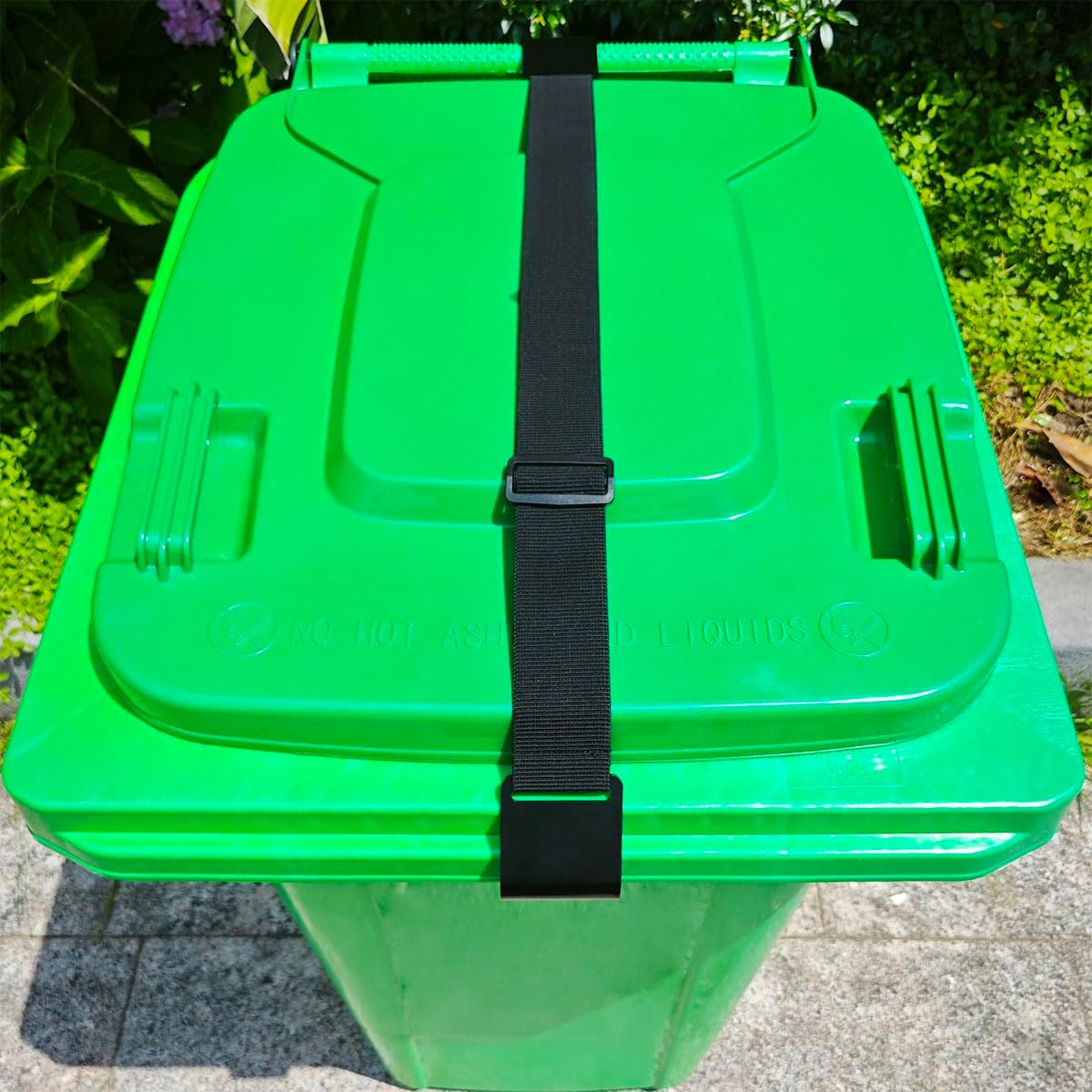 1PC Metal & Rubber Double-Claw Trash Can Bin Lid Lock Straps for Animals, Outdoor Raccoon Garbage Can Bin Lid Locks Bungee Cord for 28-96 Gallons, Black Hooks - Patented Pending