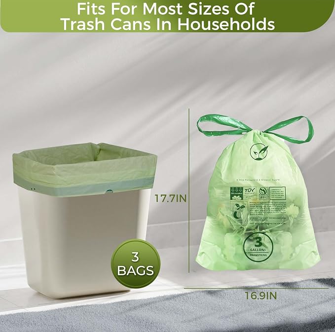 3 Gallon Compostable Trash Bags Drawstring, Heavy Duty Extra Thick 1 Mil - Image 6