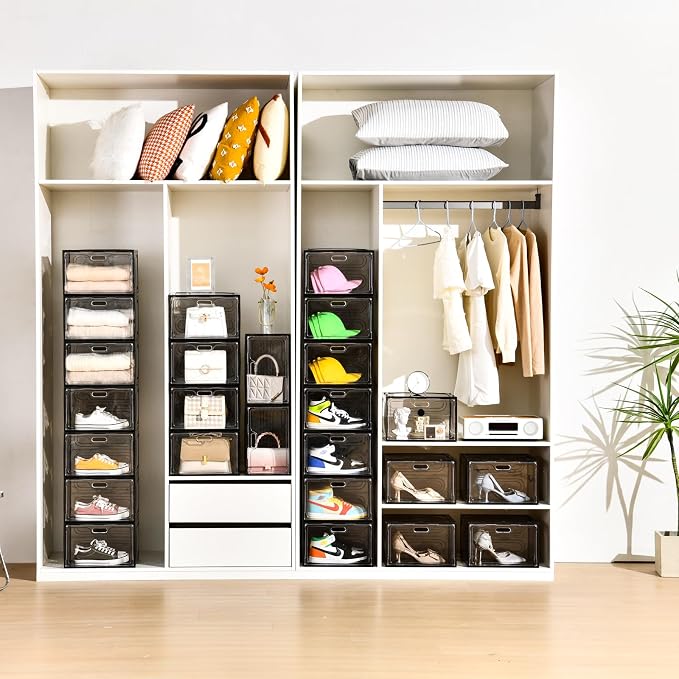 New Gray 8 Pack Shoe Boxes Stackable, Large Shoe Storage Organizer - Image 4