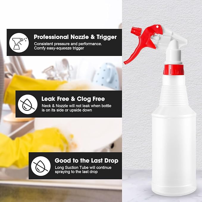 Eccliy 12 Pcs 16 Oz Plastic Spray Bottle, Adjustable Empty Reusable Sprayer - Image 5