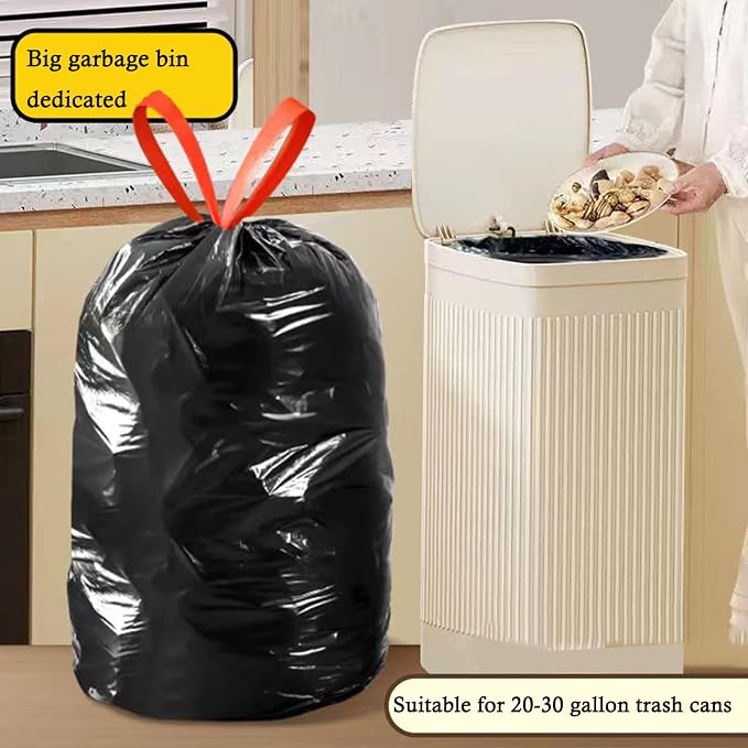 Large Black Trash Bags 20-21 Gallon Drawstring Garbage Bags, Measuring 28x 33.8 - Image 8
