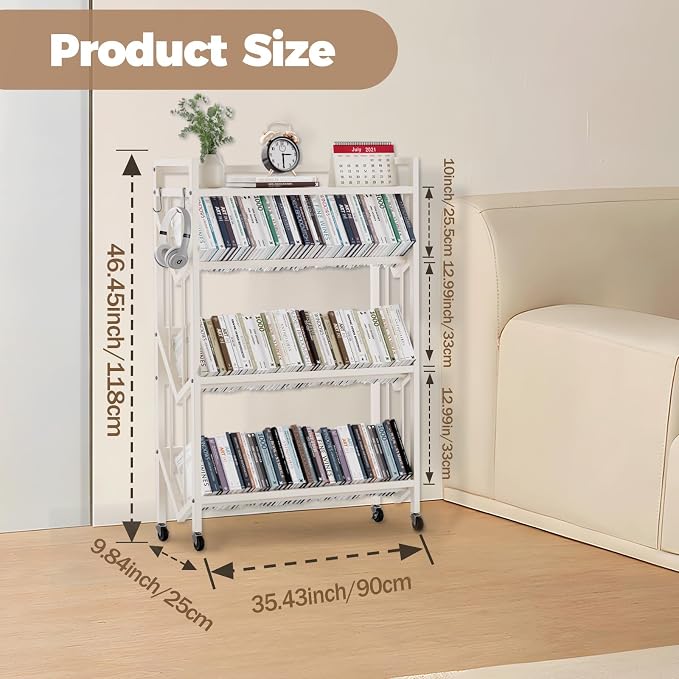 Book Carts 4 Tier 46.5x35.4x9.84 in Rolling Book Cart Large Capacity Bookshelf - Image 2