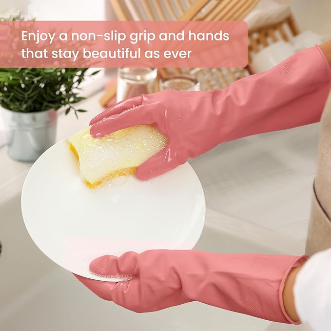 Rubber Cleaning Gloves for Dishwashing, 4 Pairs Reusable Kitchen Gloves for - Image 3