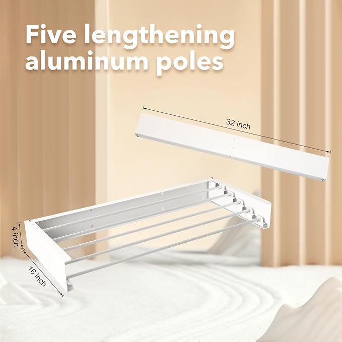 Wall Mounted Drying Rack, Drying Rack Clothing, Collapsible Hanger Racks - Image 2