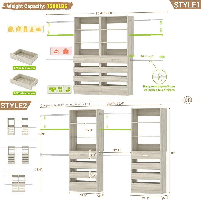 Aheaplus Closet System, 6-15Ft Closet Organizer - Image 7