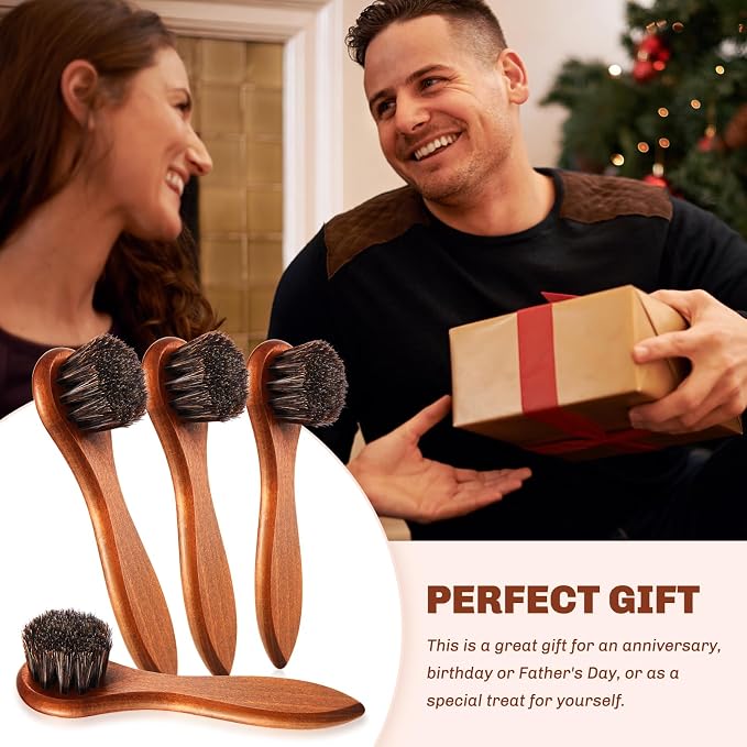4 Pcs Horsehair Shine Shoes Brush Kit Polish Dauber Applicators Cleaning - Image 6