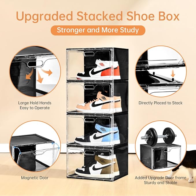New 8 Pack Shoe Boxes Stackable, Large Shoe Storage Organizer - Image 7