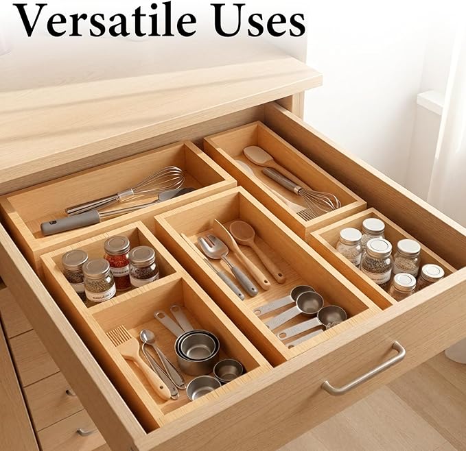 Bamboo Drawer Organizer 5 Pcs for Kitchen Multi-purpose Storage Dividers for - Image 7