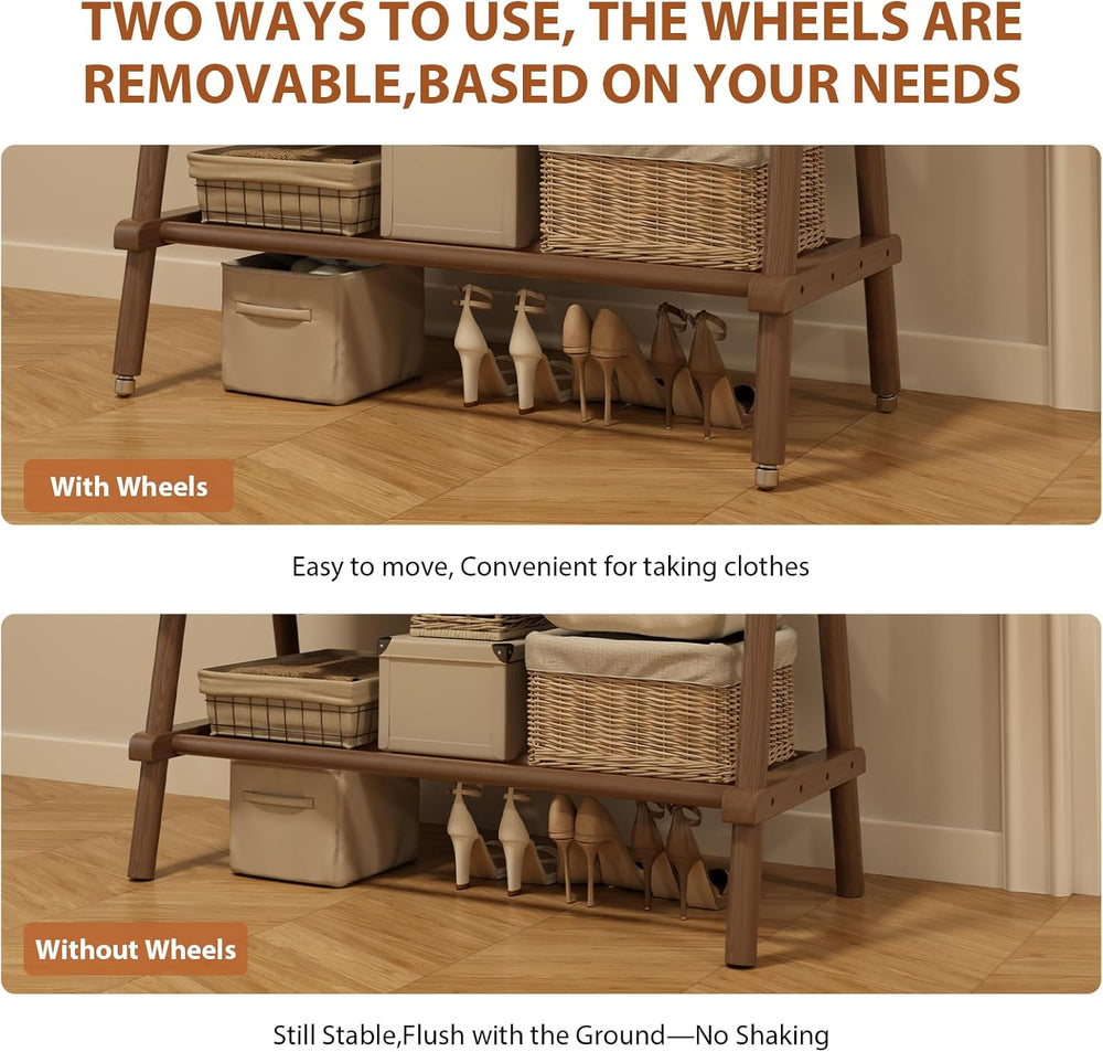 Muwuele Solid Wood Clothing Rack, Rolling Clothes Rack for Hanging Clothes, G...