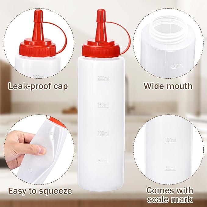 Condiment Squeeze Bottles Ketchup Dispenser, 2 Pack 8oz Squeeze Bottles - Image 3