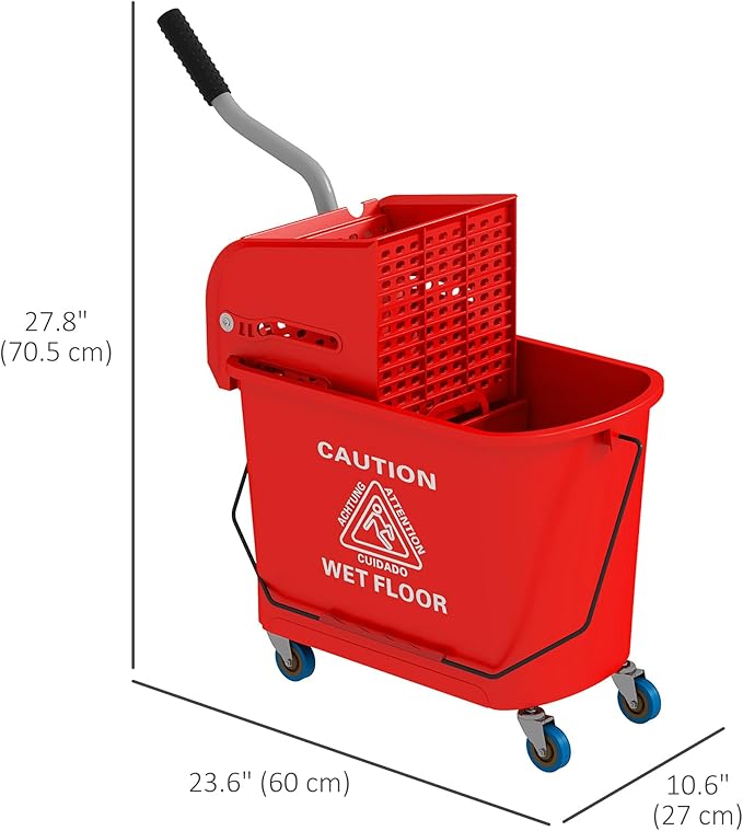 HOMCOM Compact Mop Bucket with Wringer on Wheels - Image 7
