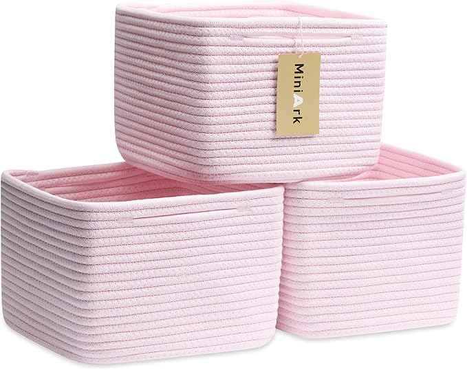Small Organizing Baskets for Cubes Shelf, 9.7x9.7x7.1 Inch Rope Woven Storage by MiniArkStorageBasketsHome