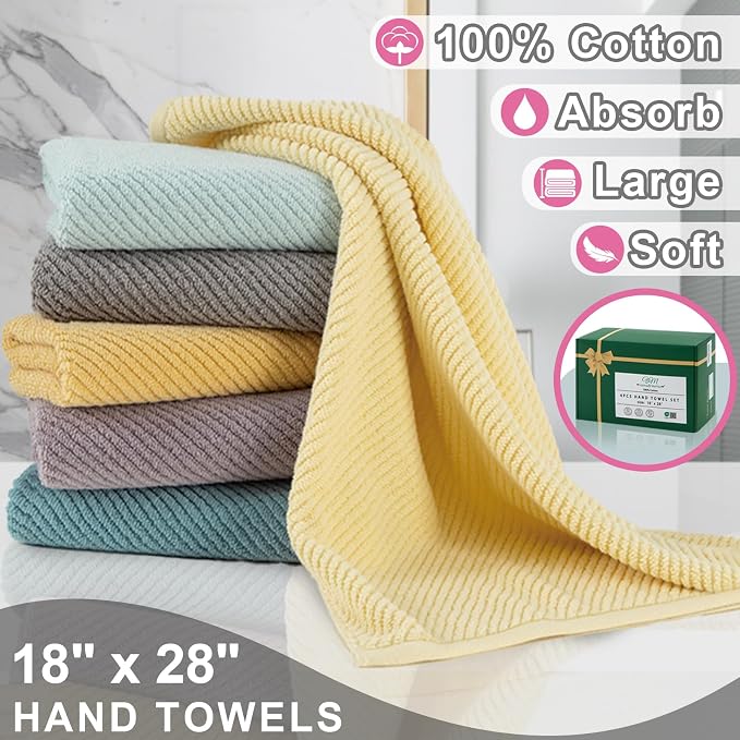 VOOVA & MOVAS Bathroom Hand Towels Set of 4, Large 18"x28" - Image 3