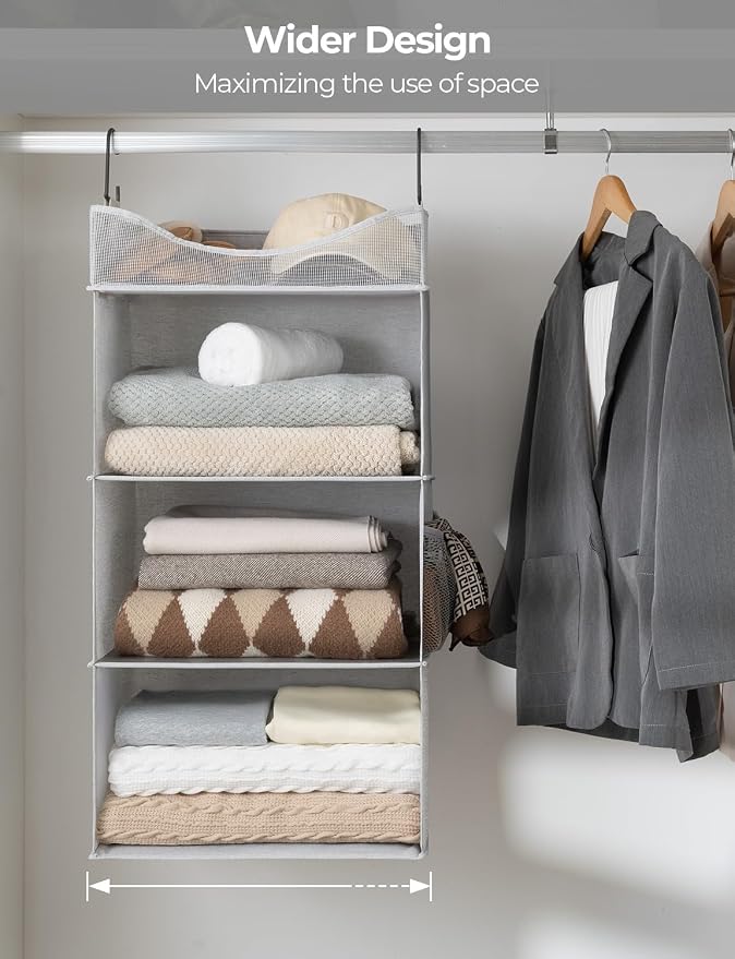 StorageWorks Hanging Closet Organizer, 3-Shelf Hanging Closet Shelves - Image 6
