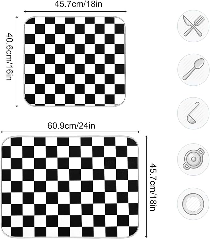 Black White Chessboard Dish Drying Mat - Image 3