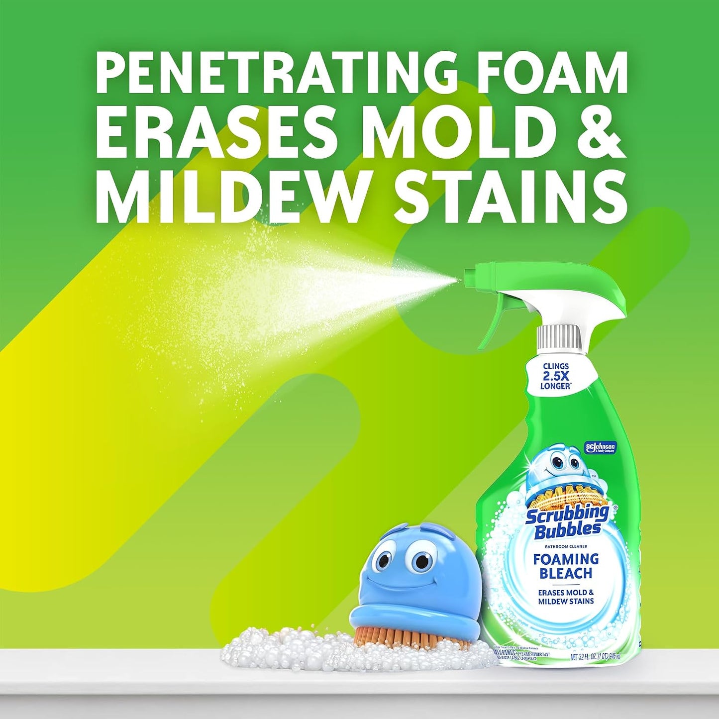 Scrubbing Bubbles Foaming Bleach Bathroom and Shower Cleaner Disinfectant Spray, Helps Erase Mold & Mildew, 32oz