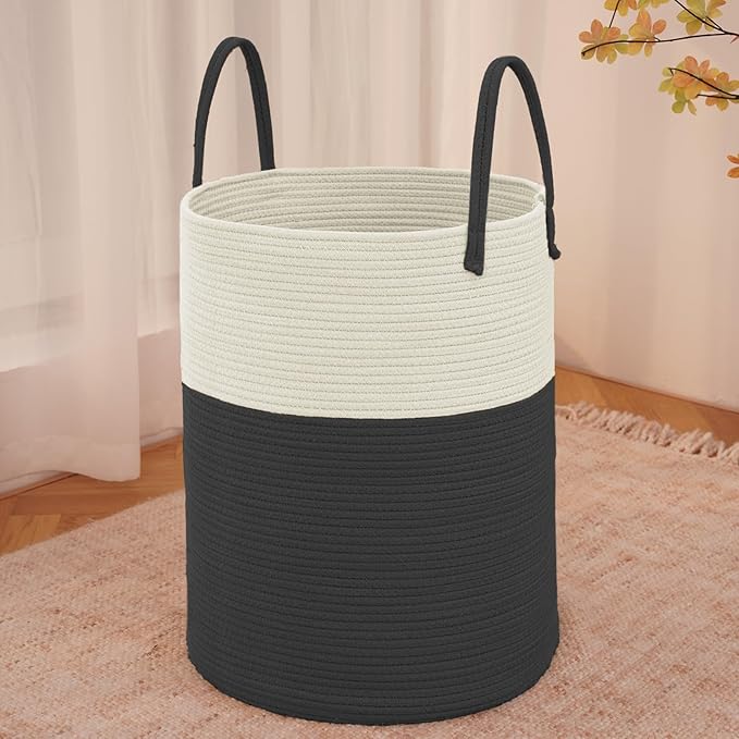 Large Woven Laundry Basket Hamper, 100L Cotton Rope Storage Bin by JMvicyroam