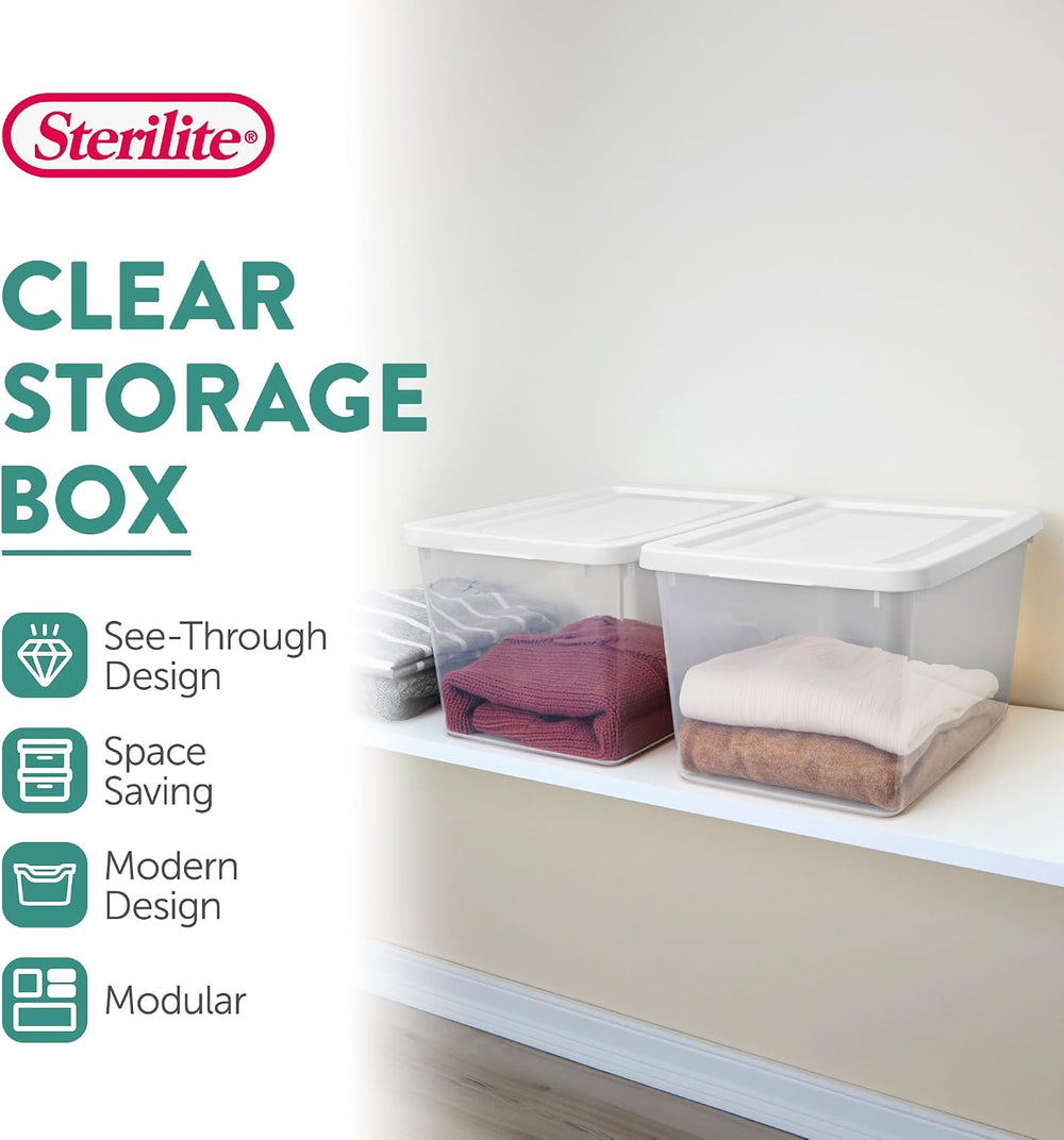 Sterilite Storage Box, Stackable Clear Plastic Bins, 20 Quart, 6-Pack