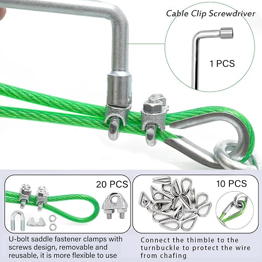 1/8" Wire Rope, 100 Ft PVC Coated Wire Cable Metal Steel Cable Trellis Kit - Image 2