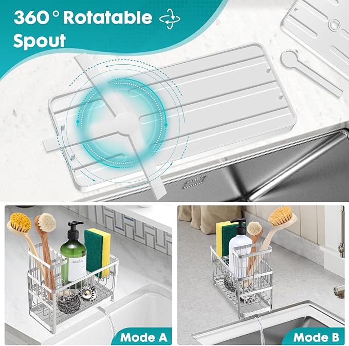 Sinnsally Kitchen Sponge Holder, 2 Tier Sink Caddy Organizer - Image 2