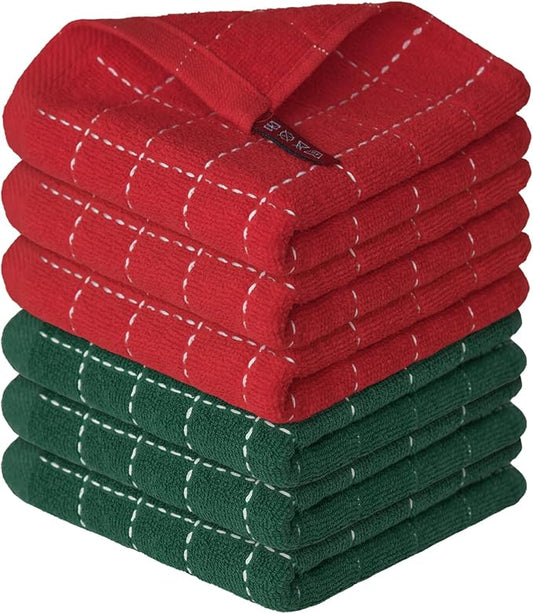 Artoid Mode Checkered Designed Cotton Red Green Terry Kitchen Dish Cloths by ArtoidMode