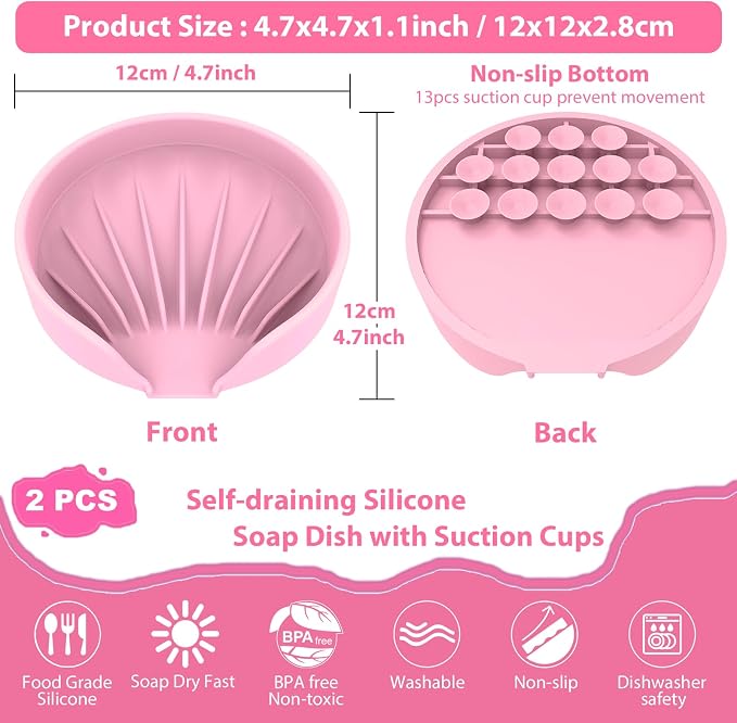 Self Draining Soap Dish, Silicone Suction Cup Soap Holder Tray Savers Container - Image 3