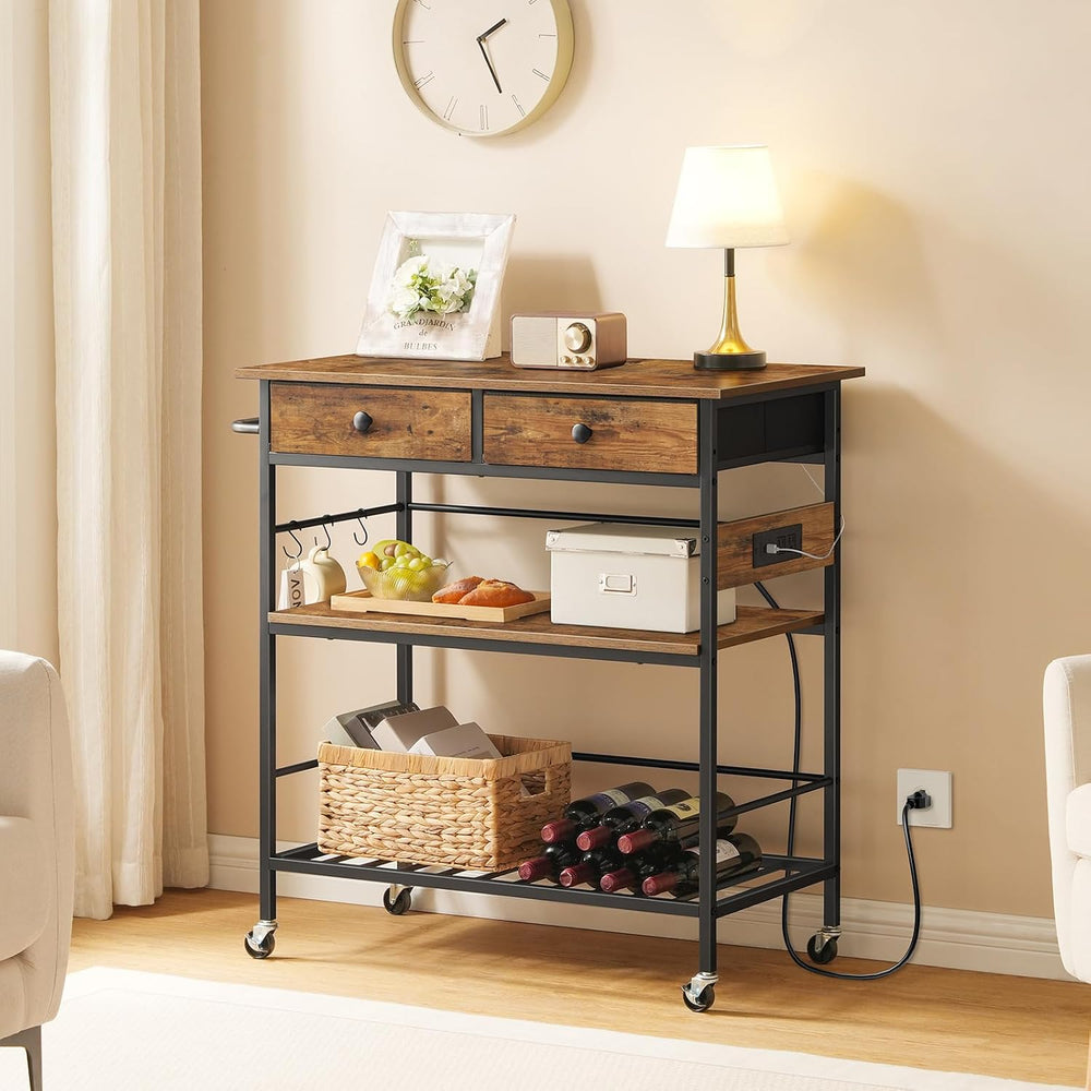 HOOBRO Kitchen Island with Storage, Rolling Island Cart for Kitchen with 2 Dr...