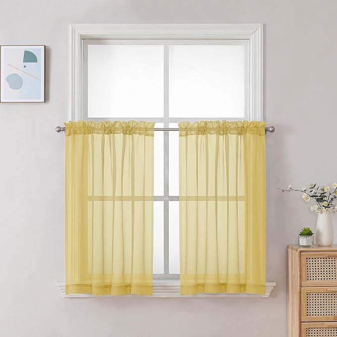 Chyhomenyc Yellow Sheer Curtains 30 inch Length 2 Panels, Light Filtering Voile by Chyhomenyc