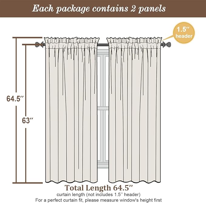 Chyhomenyc Sheer Curtains 63 Inch Length 2 Panels Set, Short Window Curtain - Image 5