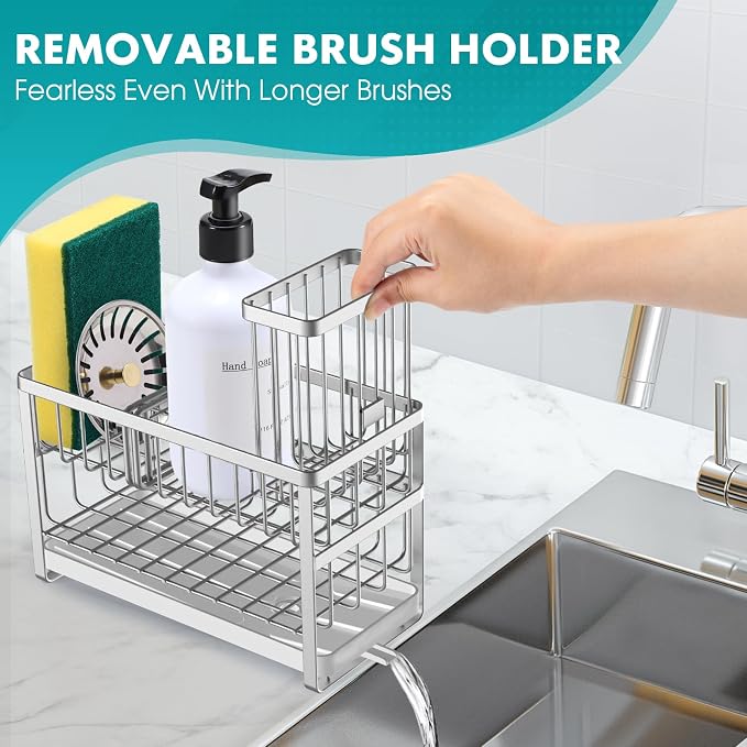 Sinnsally Kitchen Sponge Holder, 2 Tier Sink Caddy Organizer - Image 3