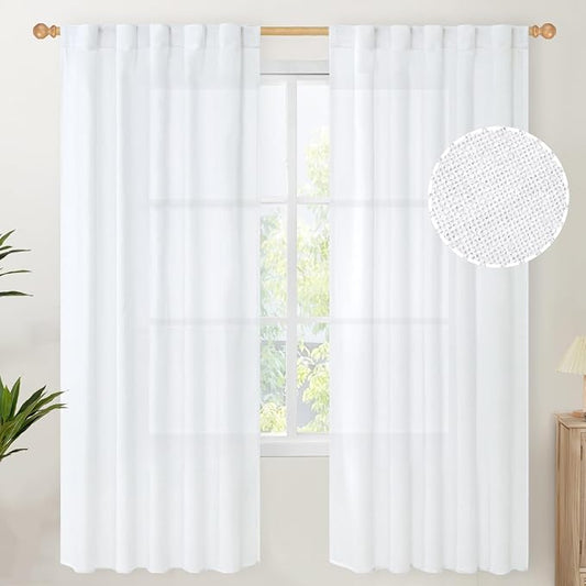 YoungsTex White Linen Semi Sheer Curtains 72 Inch Length 2 Panels by YoungsTex