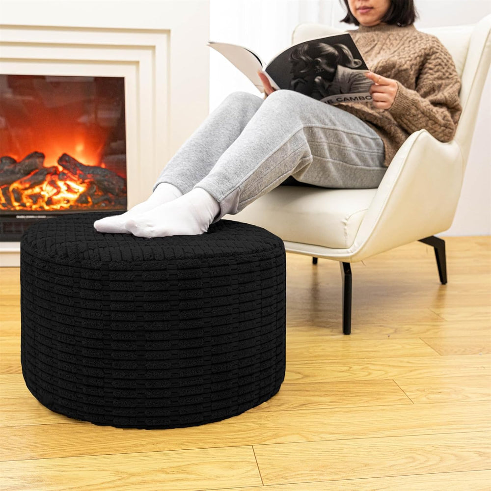 Poofieotto Ottoman Foot Rest, Foot Stool Ottoman Pouf Stuffed,Black 20x12In