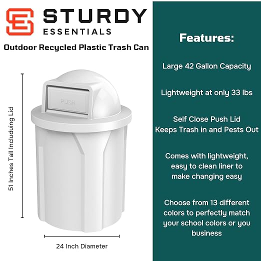 42 Gallon Circle 100% Recycled Plastic Heavy Duty Outdoor Commercial Trash Can - Image 2