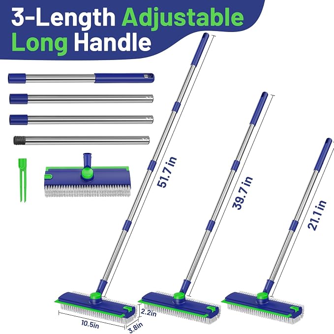 Floor Scrub Brush with Long Handle: 3 in 1 Heavy-Duty Floor Scrubber Brush with - Image 3