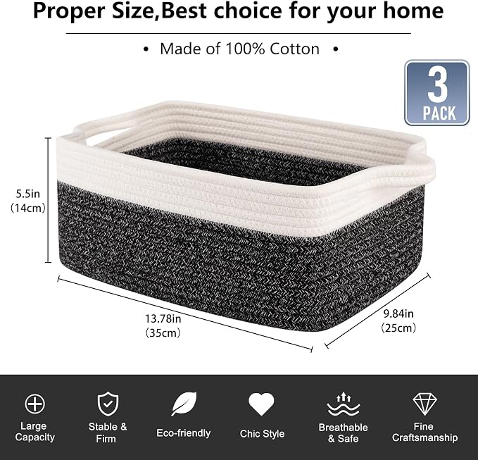 OIAHOMY 3 Pack Storage Baskets for Organizing, Woven Cotton Rope Basket for - Image 3