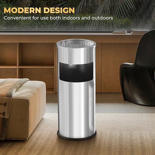 Trash Can Outdoor Waste Container Round Stainless Steel Trash Can - Image 6