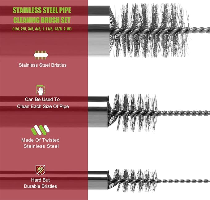 16 Inch Extra Long Pipe Cleaning Brush Set Stainless Steel Bristles, Stainless - Image 4