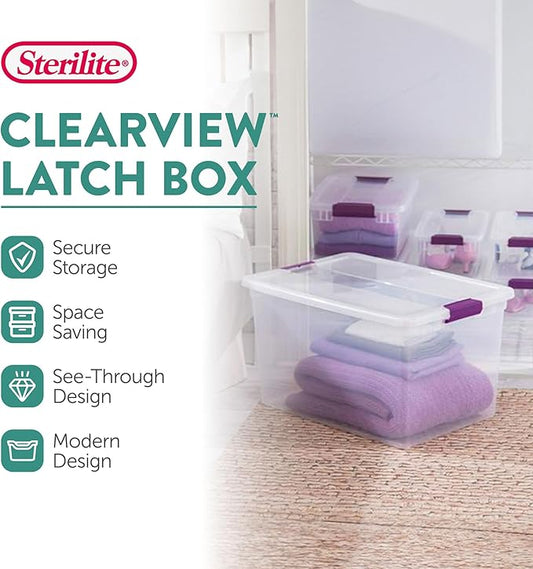 Sterilite 12-Pack ClearView Latch Box, Stackable Storage Organizer Bins - Image 2