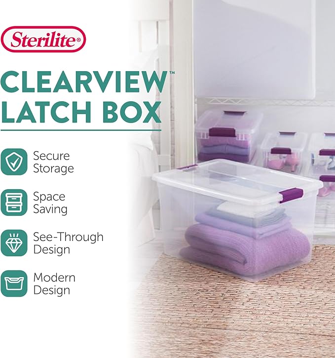 Sterilite 6 Pack 66 Quart ClearView Latch Box, Stackable Organizer Bins - Image 2
