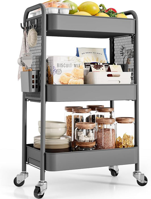 TOOLF 3 Tier Rolling Cart Storage Organizer, Metal Rolling Utility Cart by TOOLF