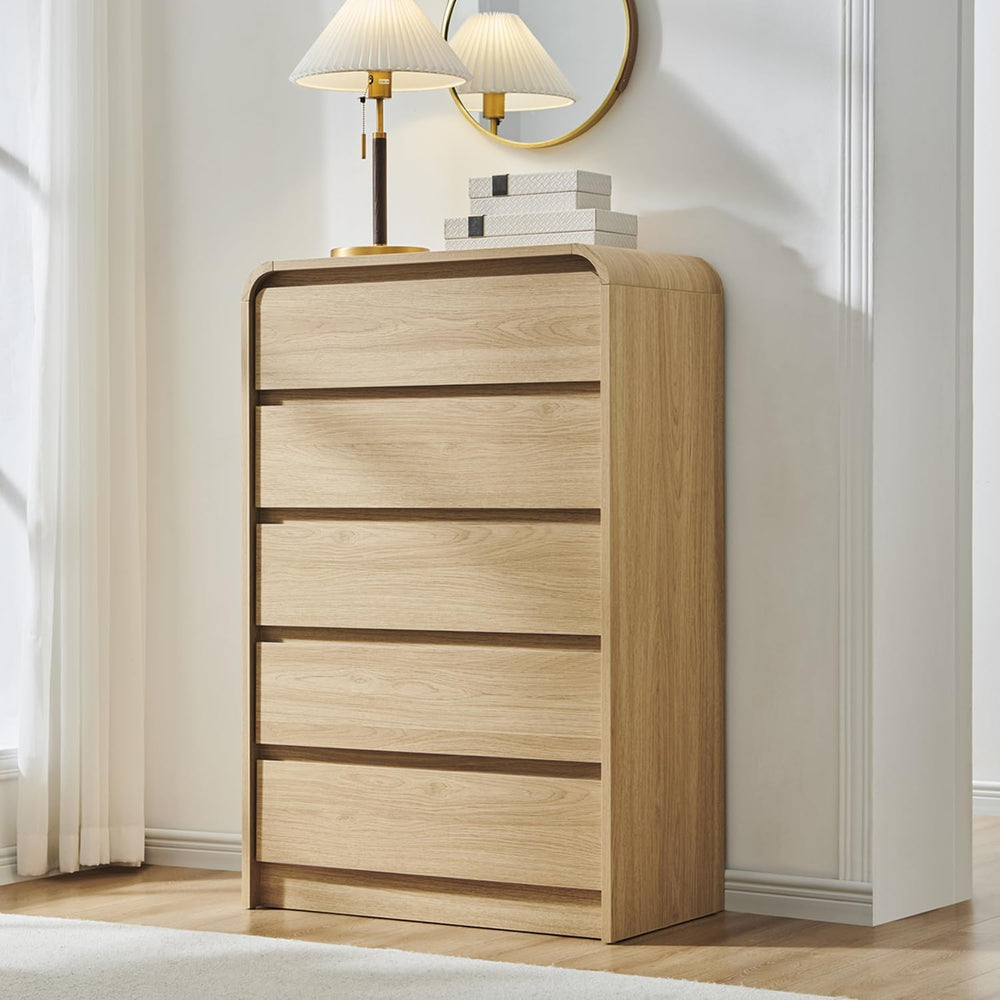 Aitjunz Modern 5 Drawers Dresser for Bedroom, 45" Tall Dresser, Natural Oak